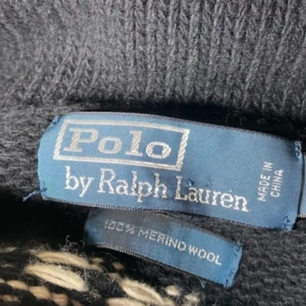 Polo Ralph Lauren Black & Green Multi Geometric Shawl Collar Sweater